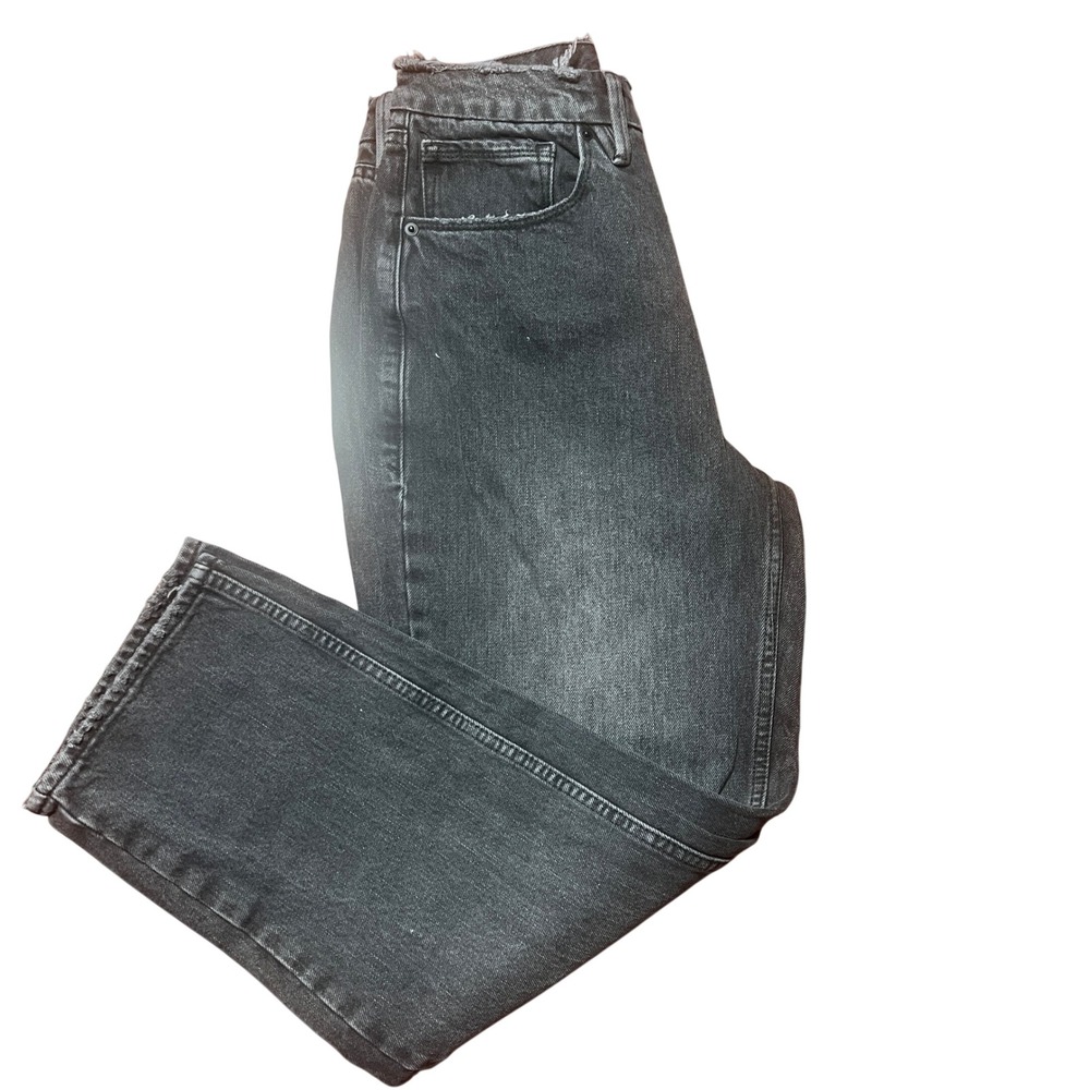 GOOD AMERICAN‎ High Rise Straight Leg Jeans Black Wash Distressed Size 4/27